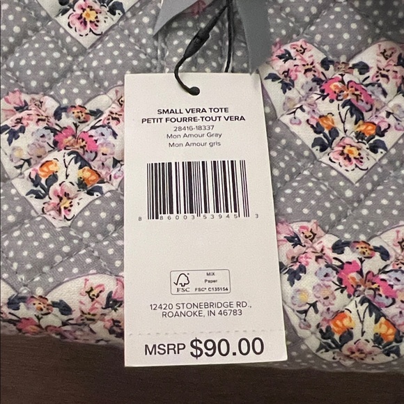 Vera Bradley Gray Floral Heart Tote - Picture 3 of 7